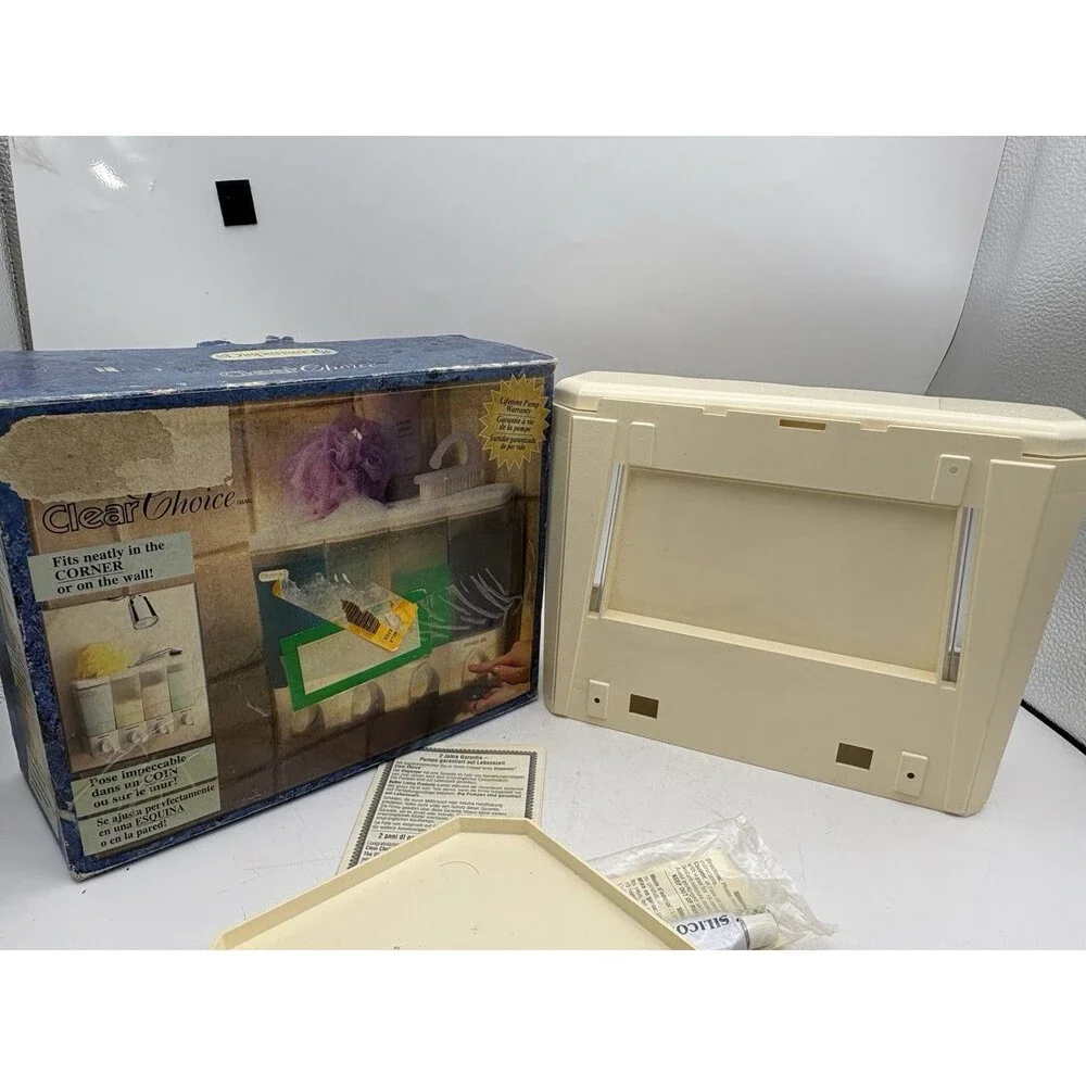 NOS The Dispenser Clear Choice 4 Chamber Shower Dispenser Wall Mount NIB